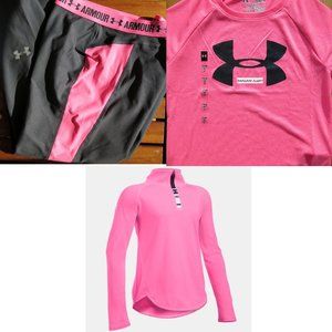 Under Armour Girls Large Capri Leggings w/ T-Shirt and 1/4 Zip Pullover